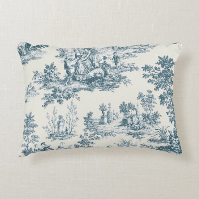 French toile de jouy sage green elegant decorative cushion (Front)