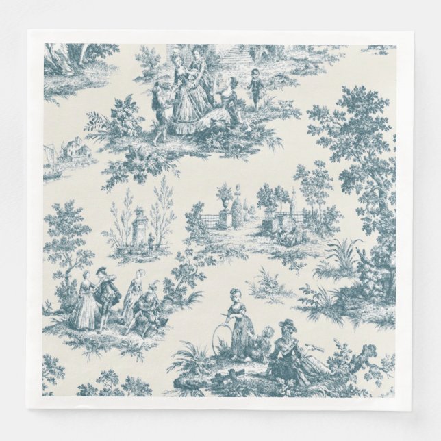 French toile de jouy sage green elegant  decoupage napkin (Front)