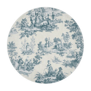French toile de jouy sage green elegant glass cutting board