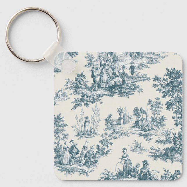French toile de jouy sage green elegant key ring (Front)