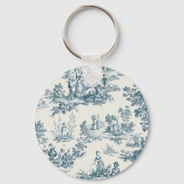 French toile de jouy sage green elegant key ring (Front)