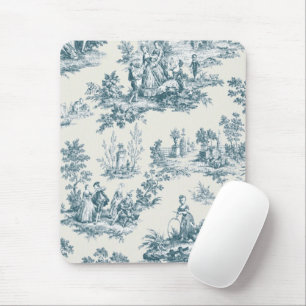French toile de jouy sage green elegant mouse mat