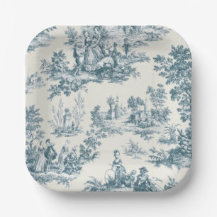 French toile de jouy sage green elegant paper plate
