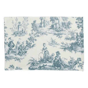 French toile de jouy sage green elegant pillowcase