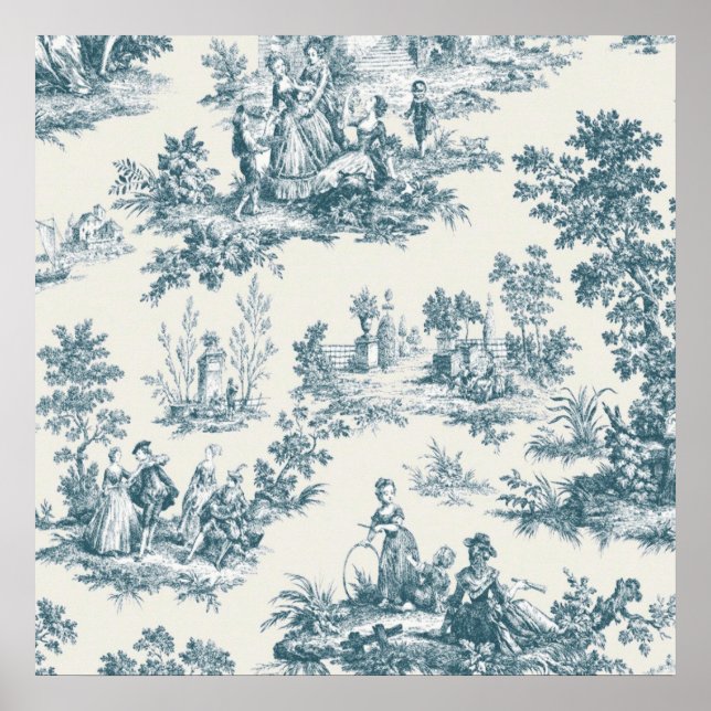 French toile de jouy sage green elegant poster (Front)