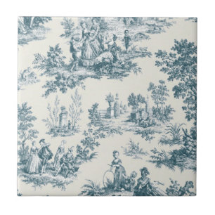 French toile de jouy sage green elegant tile
