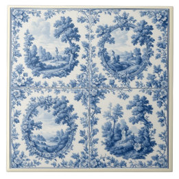 French Toile De Juoy Pastoral Rustic Country Blue  Tile