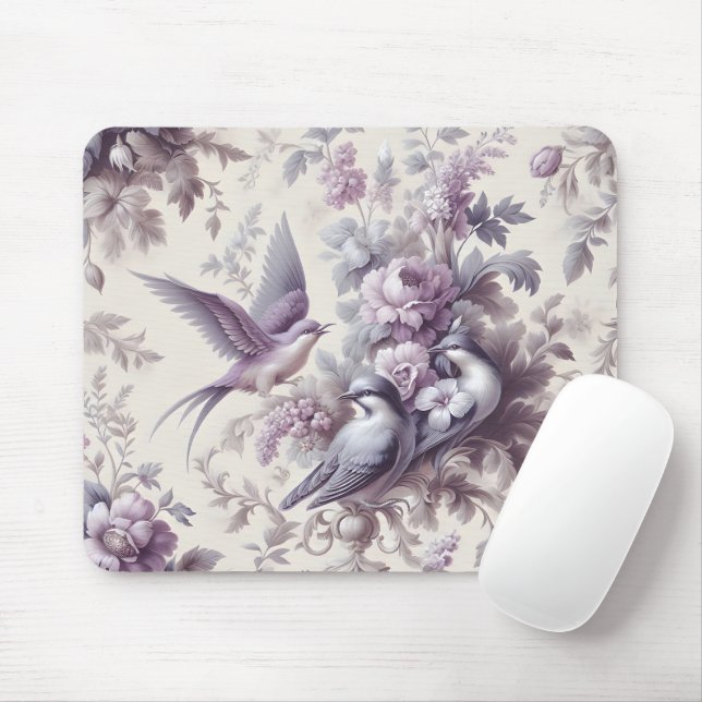 French Toile Fleurie Birds Mouse Mat (With Mouse)