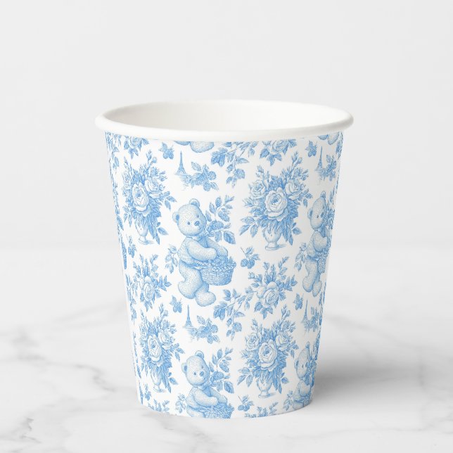 French Toile Floral Bear Baby Shower Paper Cups (Front)