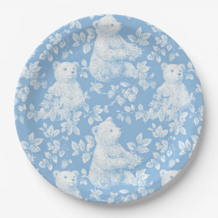 French Toile Floral Bear Baby Shower Paper Plate