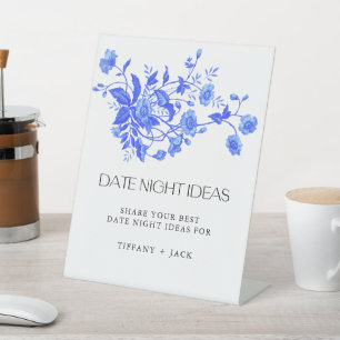 French Toile Floral Bridal Shower Date Night Pedestal Sign