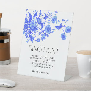 French Toile Floral Bridal Shower Ring Hunt Pedestal Sign