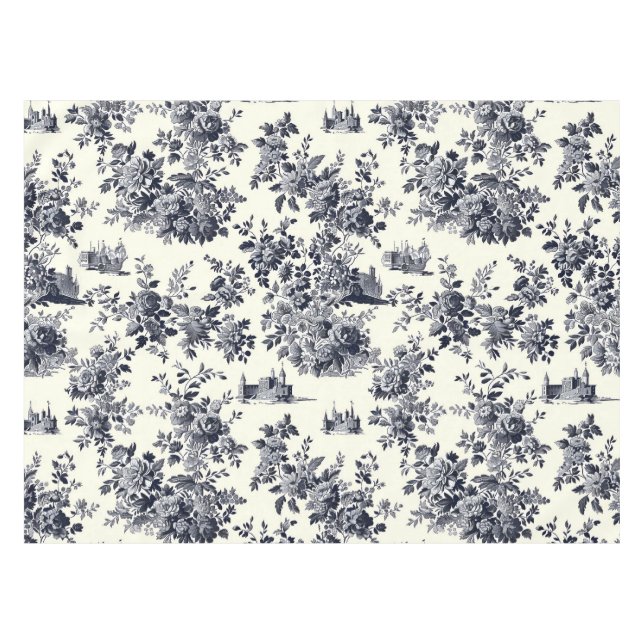 French Toile Floral Pattern Tablecloth (Front (Horizontal))