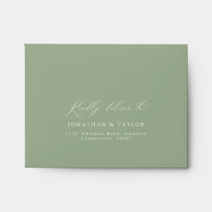 French Toile Floral Sage Green Wedding RSVP Return Envelope