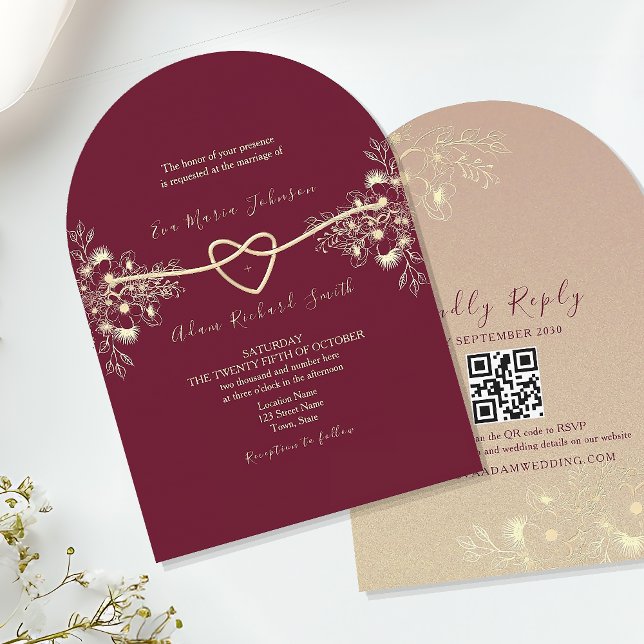 French Toile Gold and Burgundy Wedding Invitation (Creator Uploaded)