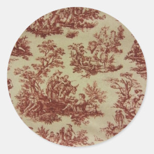 French Toile in Pink Classic Round Sticker