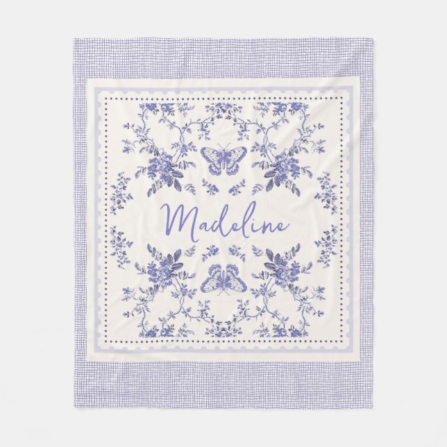 French Toile Lavender Toile Custom Fleece Blanket (Front)