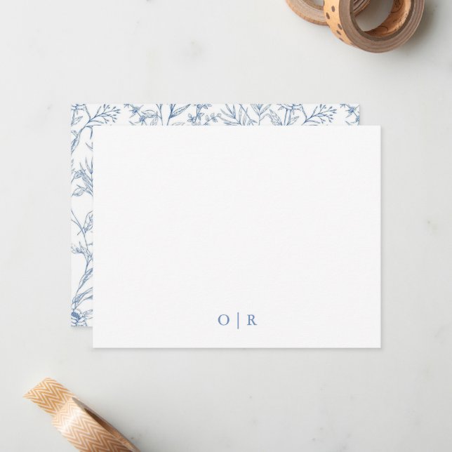 French Toile Monogram Stationery Notecards (Front/Back In Situ)