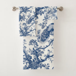 French Toile Peacock Pattern Bath Towel Set