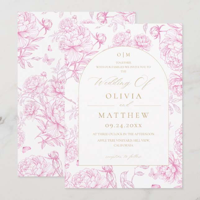 French Toile Peony Wedding  Invitation (Front/Back)