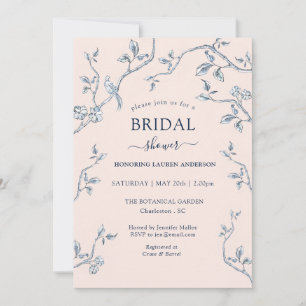 French toile pink & blue Bridal shower Invitation