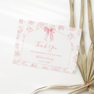 French Toile Pink Bow Baby Shower Thank You  Enclosure Card