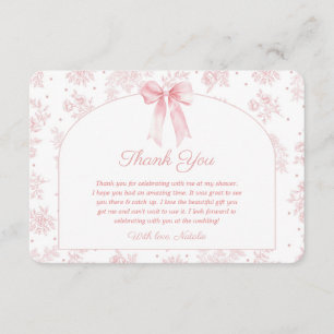 French Toile Pink Bow Bridal Shower Thank You Enclosure Card