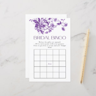 French Toile Purple Floral  Bridal Bingo Game