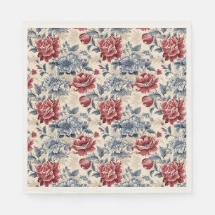 French toile & Toile de Jouy blue and red roses. Napkin