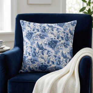 French toile & toile de Jouy. Blue. Cushion