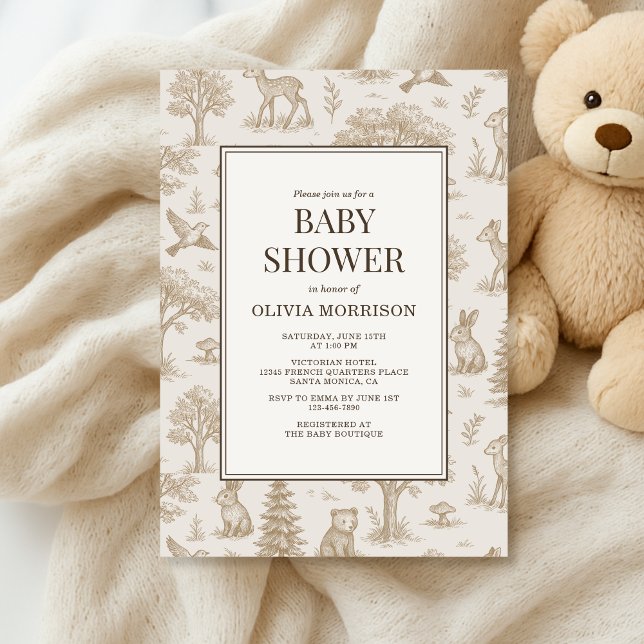French Toile Woodland Animals Baby Shower Invitation (Creator Uploaded)
