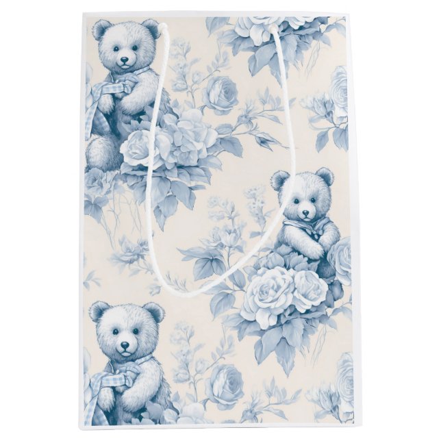 French toilet paper with floral pattern and bear medium gift bag (Front)