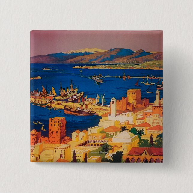French Travel Poster, Touring in Syria 15 Cm Square Badge (Front)