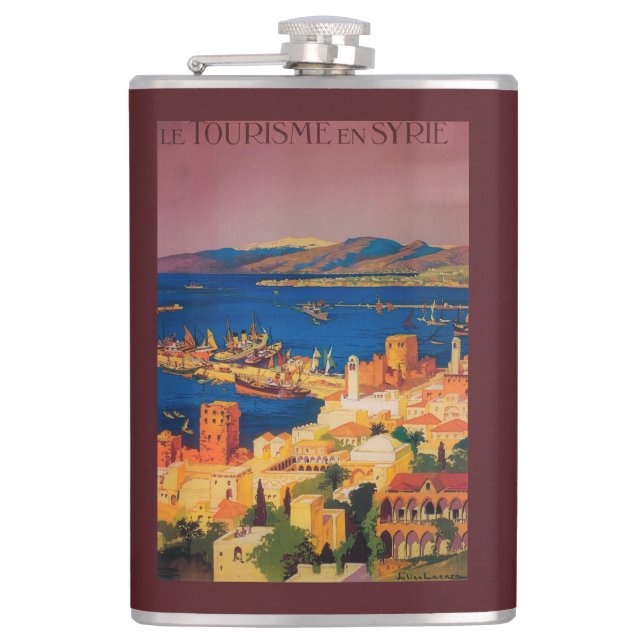 French Travel Poster, Touring in Syria Hip Flask (Front)