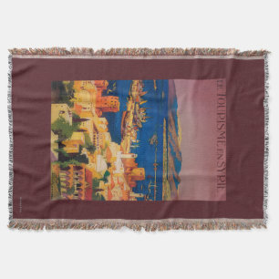French Travel Poster, Touring in Syria Throw Blanket