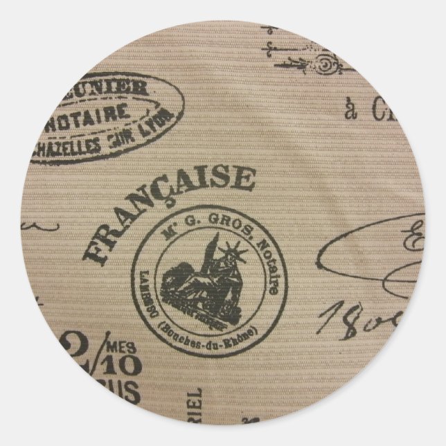 French Travel Stamps Classic Round Sticker (Front)