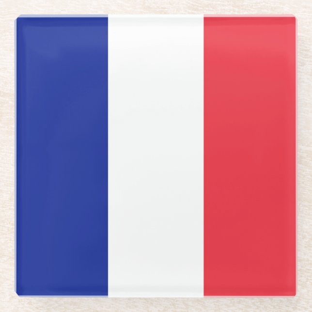 French Tricolor Flag Glass Coaster (Front)