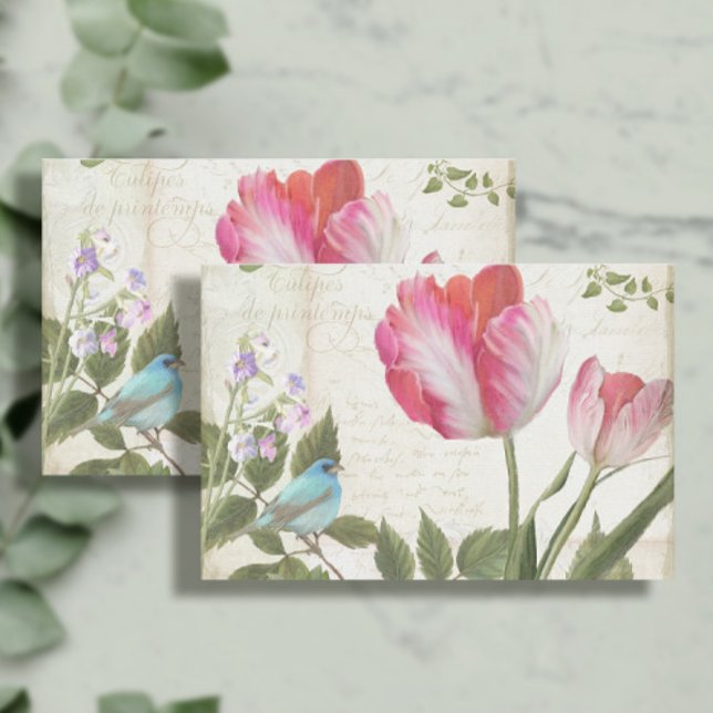 French Tulip Flowers Blue Bird Ephemera Decoupage Tissue Paper (Creator Uploaded)