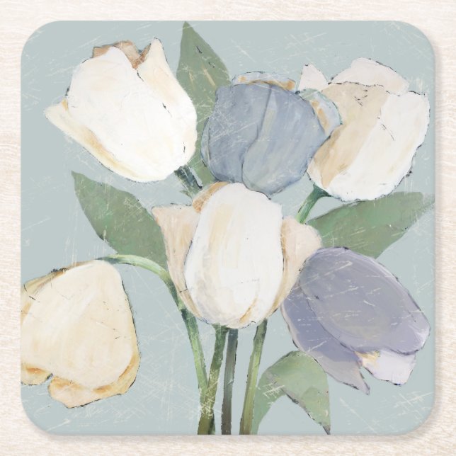 French Tulips Square Paper Coaster (Front)