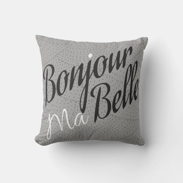 French Typography Bonjour Ma Belle Custom Cushion (Front)