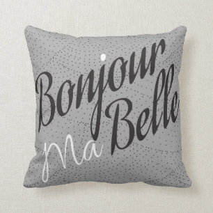 French Typography Bonjour Ma Belle Custom Cushion