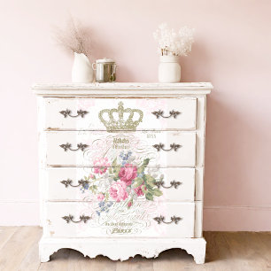 French Typography with Roses Crown Gold Decoupage Tissue Paper