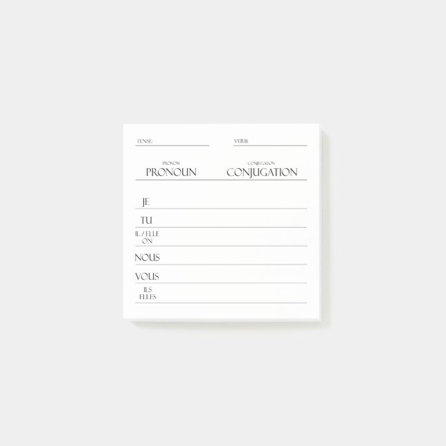 French | Verbs Conjugation Practice  Post-it Notes (Front)