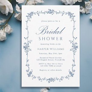 French Victorian Blue Floral Classy Bridal Shower Invitation
