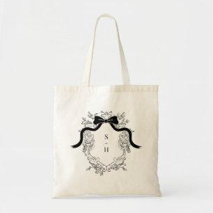 French Victorian Crest Bow Monogram Wedding Favour Tote Bag