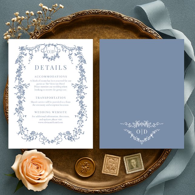 French Victorian Dusty Blue Wedding Details Invitation (Creator Uploaded)