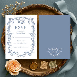 French Victorian Dusty Blue Wedding RSVP Card