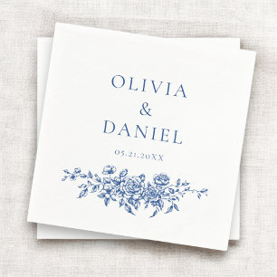 French Victorian Navy Blue Wedding Ornate Floral Napkin