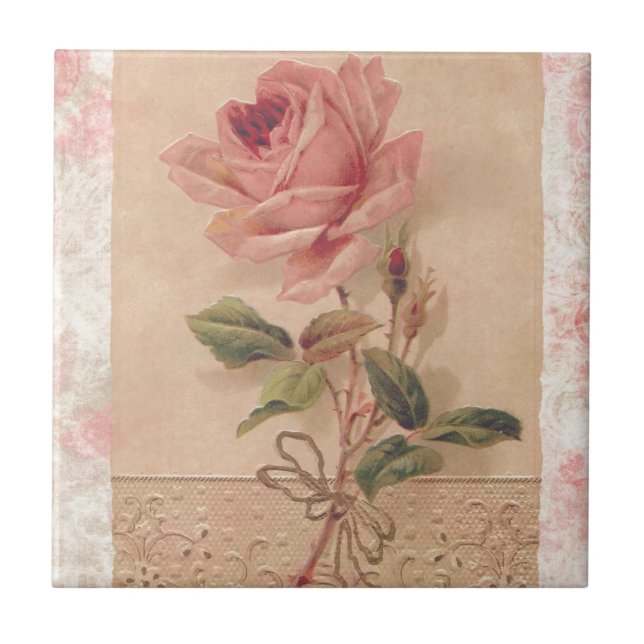 French Victorian Pink Rose Tile (Front)