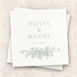 French Victorian Sage Green Wedding Ornate Floral Napkin